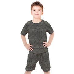 Boho Antique Bronze Pattern Kids  Tee And Shorts Set by SpinnyChairDesigns