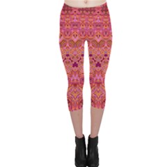 Boho Pink Pattern Capri Leggings  by SpinnyChairDesigns