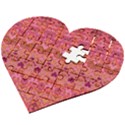 Boho Pink Pattern Wooden Puzzle Heart View2