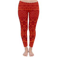 Boho Red Orange Classic Winter Leggings by SpinnyChairDesigns