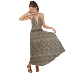 Boho Khaki  Backless Maxi Beach Dress by SpinnyChairDesigns