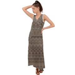 Boho Khaki  V-neck Chiffon Maxi Dress by SpinnyChairDesigns