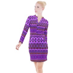 Boho Magenta Pattern Button Long Sleeve Dress by SpinnyChairDesigns