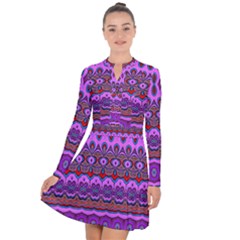 Boho Magenta Pattern Long Sleeve Panel Dress by SpinnyChairDesigns