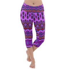 Boho Magenta Pattern Lightweight Velour Capri Yoga Leggings by SpinnyChairDesigns