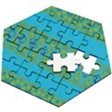 Boho Blue Green Pattern Wooden Puzzle Hexagon View2