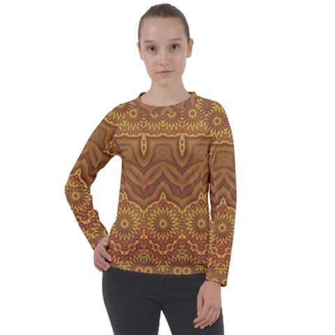 Boho Sunflower Print Women s Long Sleeve Raglan Tee by SpinnyChairDesigns