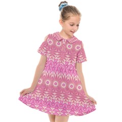 Boho Pink Floral Pattern Kids  Short Sleeve Shirt Dress by SpinnyChairDesigns