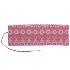 Boho Pink Floral Pattern Roll Up Canvas Pencil Holder (m) by SpinnyChairDesigns