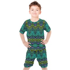 Boho Emerald Green Kids  Tee And Shorts Set by SpinnyChairDesigns