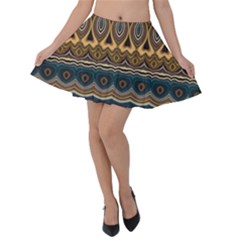 Boho Brown Blue Velvet Skater Skirt by SpinnyChairDesigns