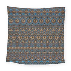 Boho Blue Gold Pattern Square Tapestry (large)