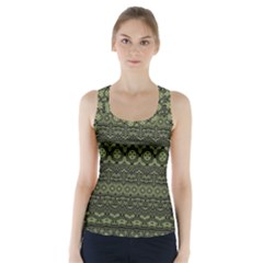 Boho Sage Green Black Racer Back Sports Top by SpinnyChairDesigns