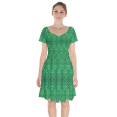 Boho Emerald Green Short Sleeve Bardot Dress by SpinnyChairDesigns