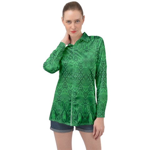 Boho Emerald Green Long Sleeve Satin Shirt by SpinnyChairDesigns