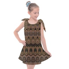 Boho Green Brown Pattern Kids  Tie Up Tunic Dress by SpinnyChairDesigns