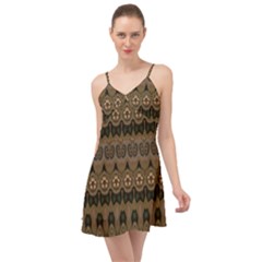 Boho Green Brown Pattern Summer Time Chiffon Dress by SpinnyChairDesigns