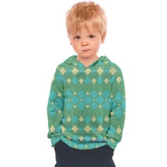 Boho Green Blue Checkered Kids  Overhead Hoodie by SpinnyChairDesigns