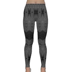 Boho Black Grey Pattern Classic Yoga Leggings by SpinnyChairDesigns