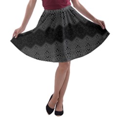 Boho Black Grey Pattern A-line Skater Skirt by SpinnyChairDesigns