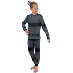 Boho Black Grey Pattern Kids  Long Sleeve Set  by SpinnyChairDesigns