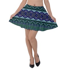 Boho Blue Green  Velvet Skater Skirt by SpinnyChairDesigns