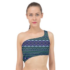 Boho Blue Green  Spliced Up Bikini Top  by SpinnyChairDesigns