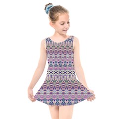 Colorful Boho Pattern Kids  Skater Dress Swimsuit by SpinnyChairDesigns