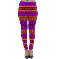 Boho Magenta And Gold Lightweight Velour Leggings by SpinnyChairDesigns