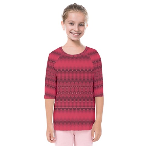 Crimson Red Pattern Kids  Quarter Sleeve Raglan Tee by SpinnyChairDesigns