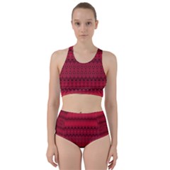 Crimson Red Pattern Racer Back Bikini Set by SpinnyChairDesigns