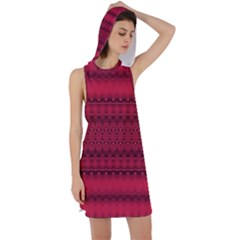 Crimson Red Pattern Racer Back Hoodie Dress by SpinnyChairDesigns