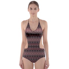 Boho Wine Grey Cut-out One Piece Swimsuit by SpinnyChairDesigns