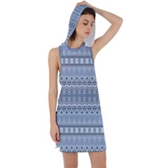 Boho Faded Blue Grey Racer Back Hoodie Dress