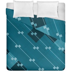 Teal Blue Stripes And Checks Duvet Cover Double Side (california King Size) by SpinnyChairDesigns