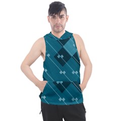 Teal Blue Stripes And Checks Men s Sleeveless Hoodie by SpinnyChairDesigns