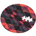 Pink Orange Black Diamond Pattern Wooden Puzzle Round View2