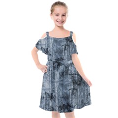 Faded Blue Texture Kids  Cut Out Shoulders Chiffon Dress by SpinnyChairDesigns