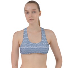 Boho Faded Blue Stripes Criss Cross Racerback Sports Bra by SpinnyChairDesigns