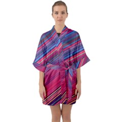 Boho Pink Blue Stripes Half Sleeve Satin Kimono  by SpinnyChairDesigns