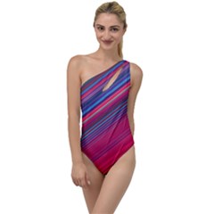 Boho Pink Blue Stripes To One Side Swimsuit by SpinnyChairDesigns