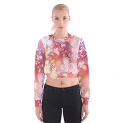 Boho Pastel Pink Floral Print Cropped Sweatshirt by SpinnyChairDesigns