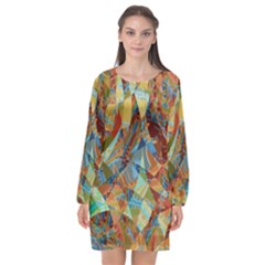 Boho Colorful Mosaic Long Sleeve Chiffon Shift Dress  by SpinnyChairDesigns