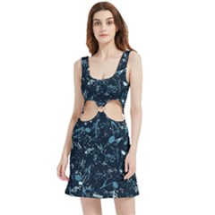 Prussian Blue Music Notes Velvet Cutout Dress by SpinnyChairDesigns
