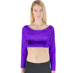 Electric Indigo Music Notes Long Sleeve Crop Top by SpinnyChairDesigns