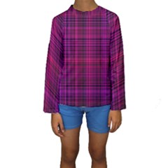 Fuchsia Madras Plaid Kids  Long Sleeve Swimwear by SpinnyChairDesigns