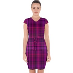 Fuchsia Madras Plaid Capsleeve Drawstring Dress  by SpinnyChairDesigns