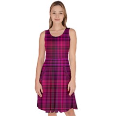 Fuchsia Madras Plaid Knee Length Skater Dress With Pockets by SpinnyChairDesigns