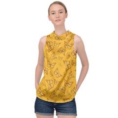 Mustard Yellow Monarch Butterflies High Neck Satin Top by SpinnyChairDesigns