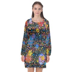 Abstract Paint Splatters Long Sleeve Chiffon Shift Dress  by SpinnyChairDesigns